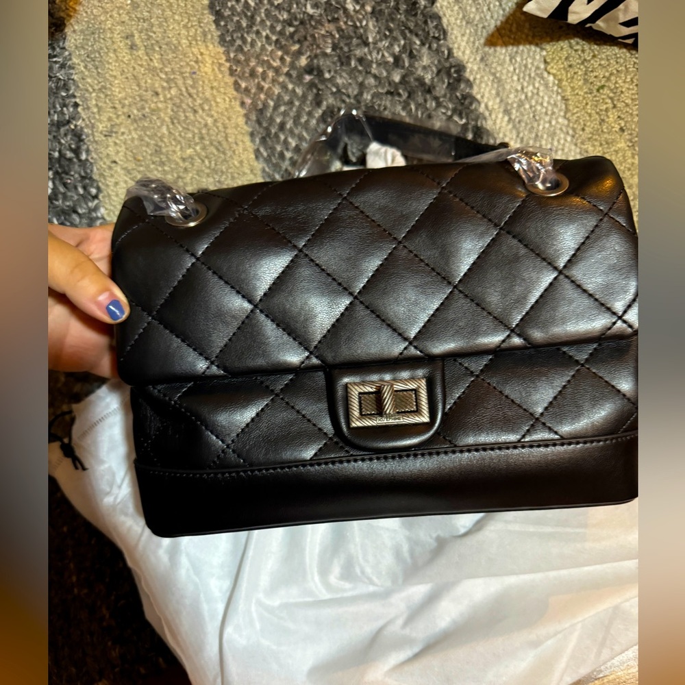 UNBRANDED Black Quilted Leather Shoulder Bag